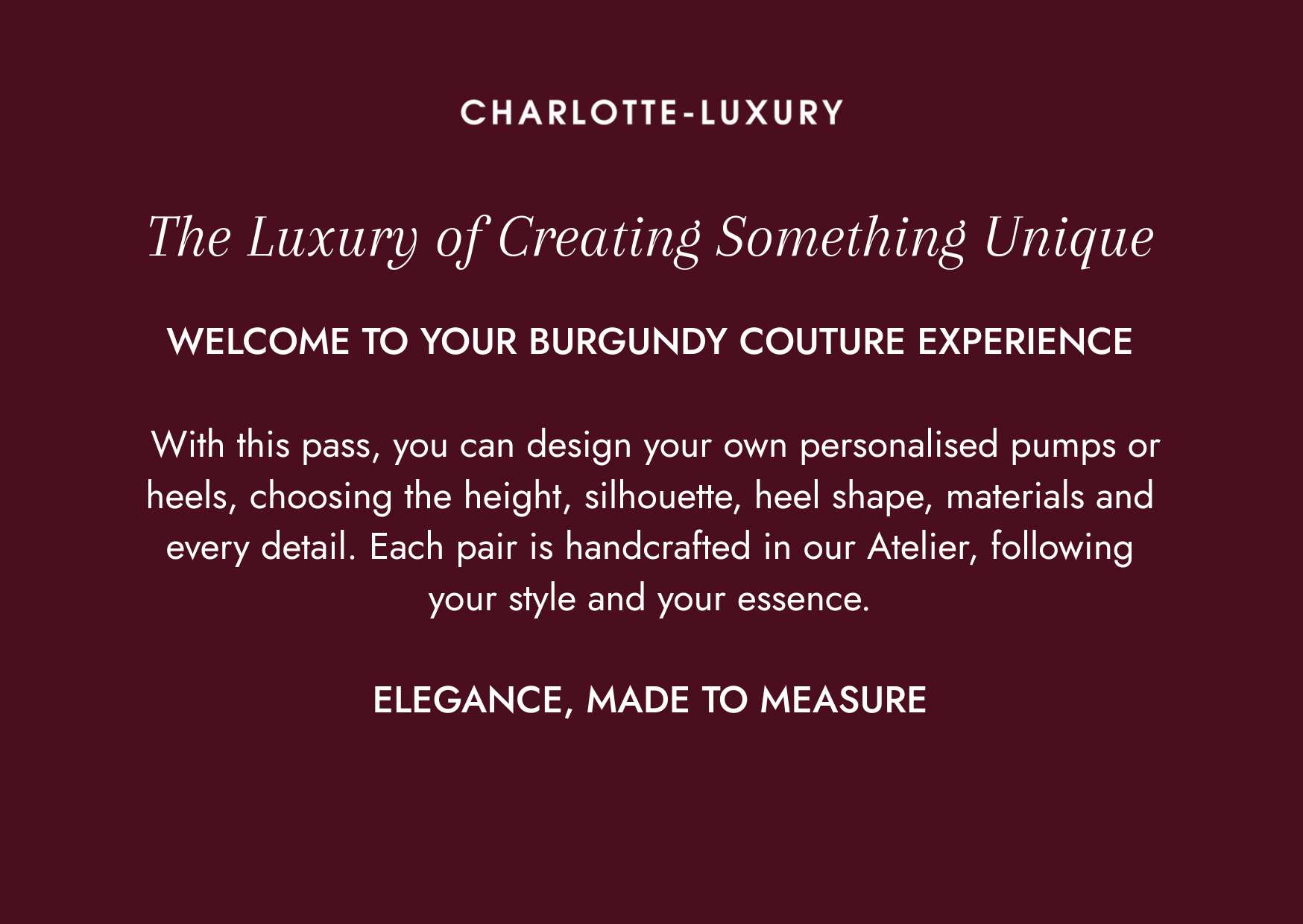 Burgundy Couture Pass – Custom Heels & Pumps Experience