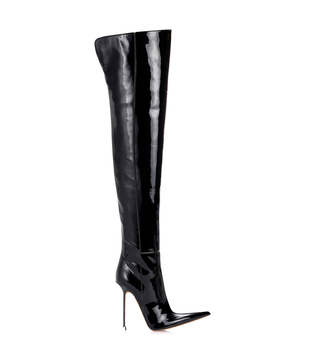 Dassel Black Patent · Charlotte Luxury Boots · Luxury High Heel Pointy Boots · Di Marni - Vicenzo Rossi · Custom made · Made to measure · Luxury Over Knee High Heel Boots · Boots