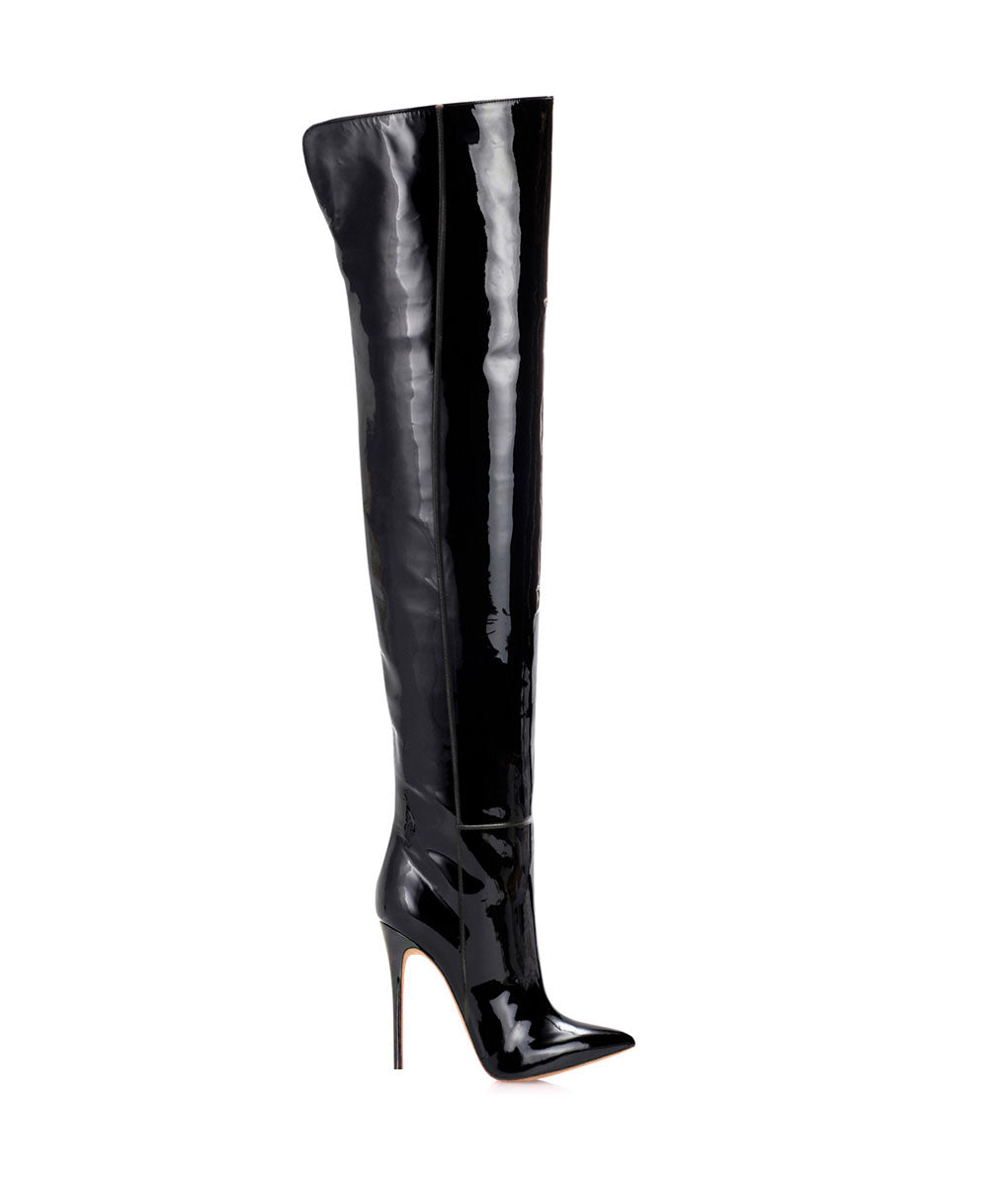 Duimas Black Patent · Charlotte Luxury Boots · Luxury High Heel Pointy Boots · Di Marni - Vicenzo Rossi · Custom made · Made to measure · Luxury Over Knee High Heel Boots · Boots