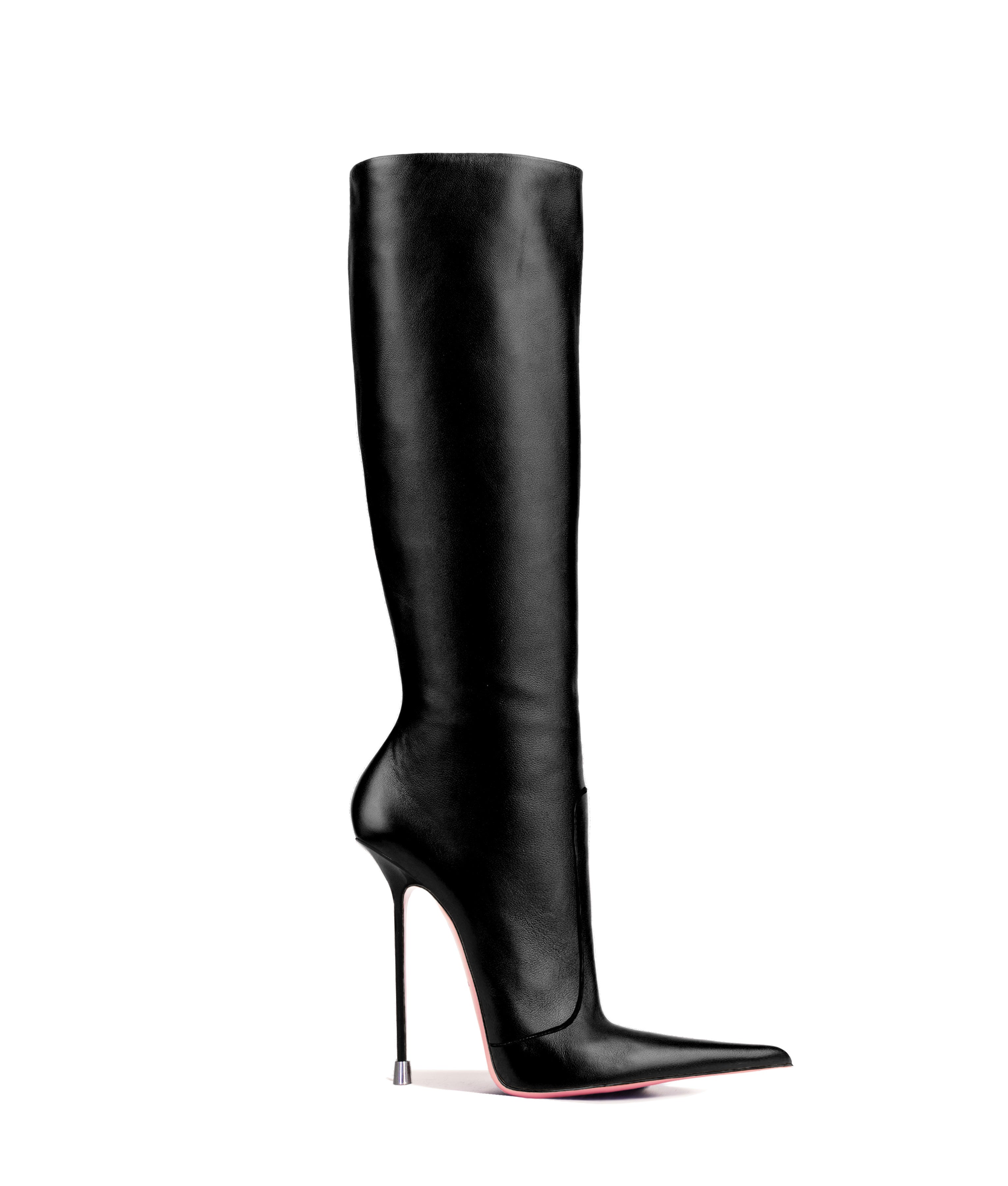 Ilda 125 BLACK · NAPA - Luxury Heel Boots - Woman - Charlotte Luxury · Luxury High Heel Pointy Boots · Vicenzo Rossi · Custom made · Made to measure · Luxury Knee High Heel Boots · Boots