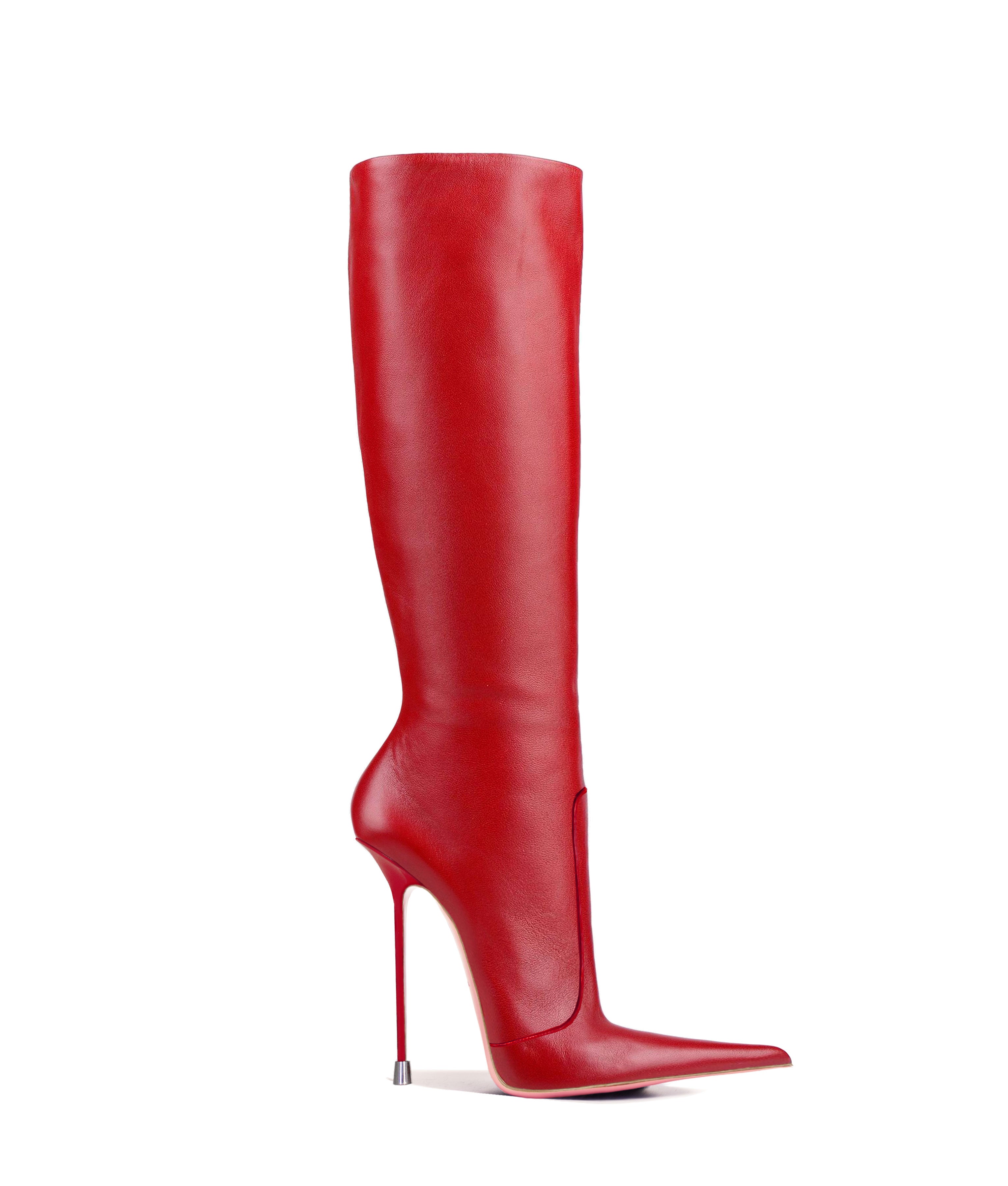 Ilda 125 RED · NAPA - Luxury Heel Boots - Woman - Charlotte Luxury · Luxury High Heel Pointy Boots · Vicenzo Rossi · Custom made · Made to measure · Luxury Knee High Heel Boots · Boots