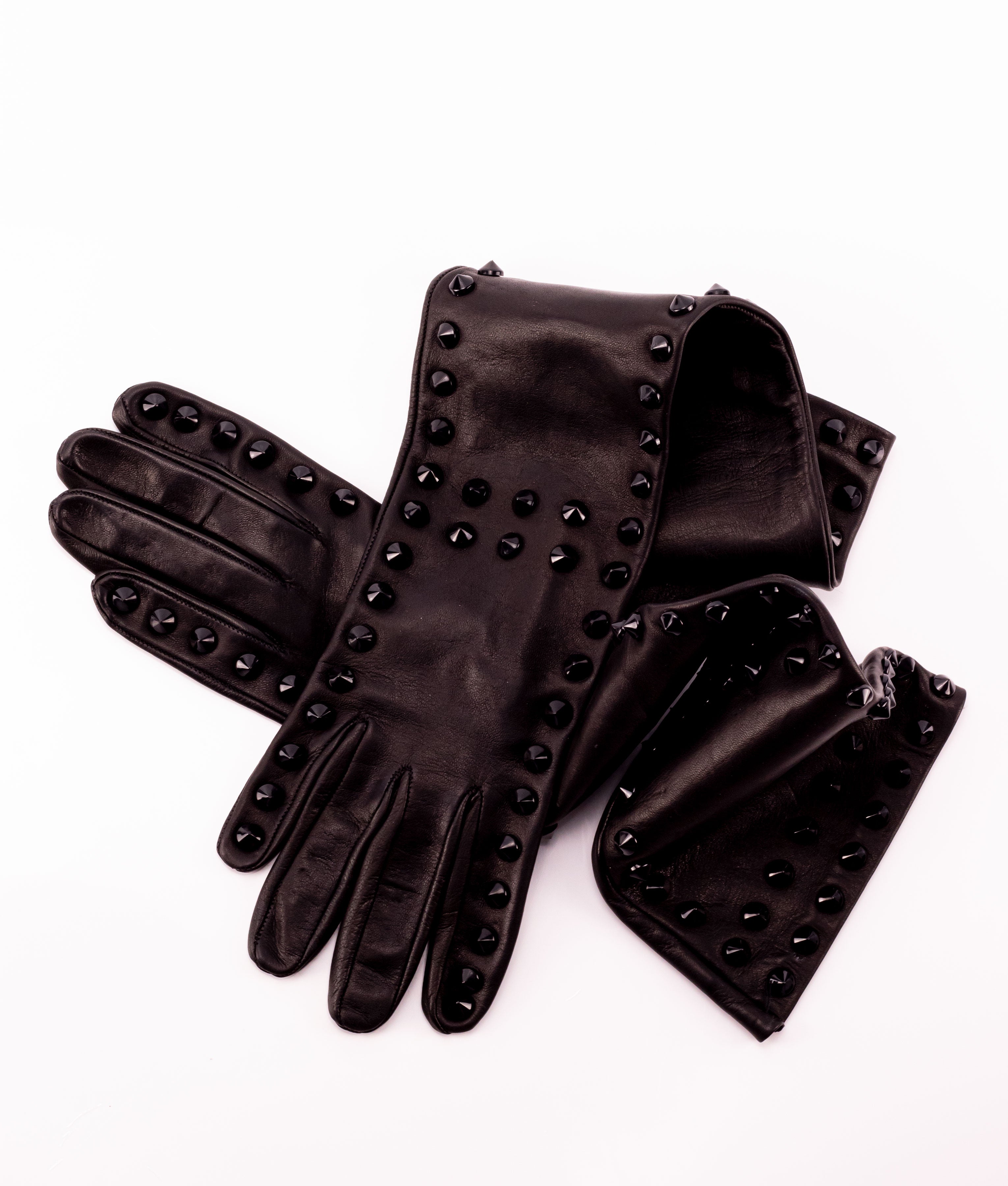 Acrux Black Studs 14" - Long Leather Woman Gloves - Ada de Angela - Special and fetishism leather long gloves covered with spikes studs. Ready to be your New Favorite Gloves in Your wardrobe - Long Opera Leather Gloves