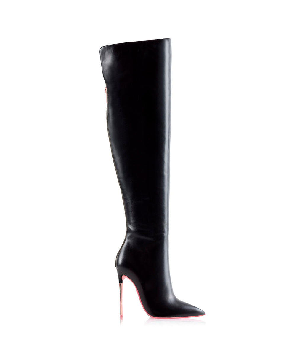 Mira Black · Charlotte Luxury High Heels Boots · Ada de Angela Shoes · High Heels Boots · Luxury Boots · Over Knee High Boots · Stiletto · Leather Boots Metallic Heel Zipper Back