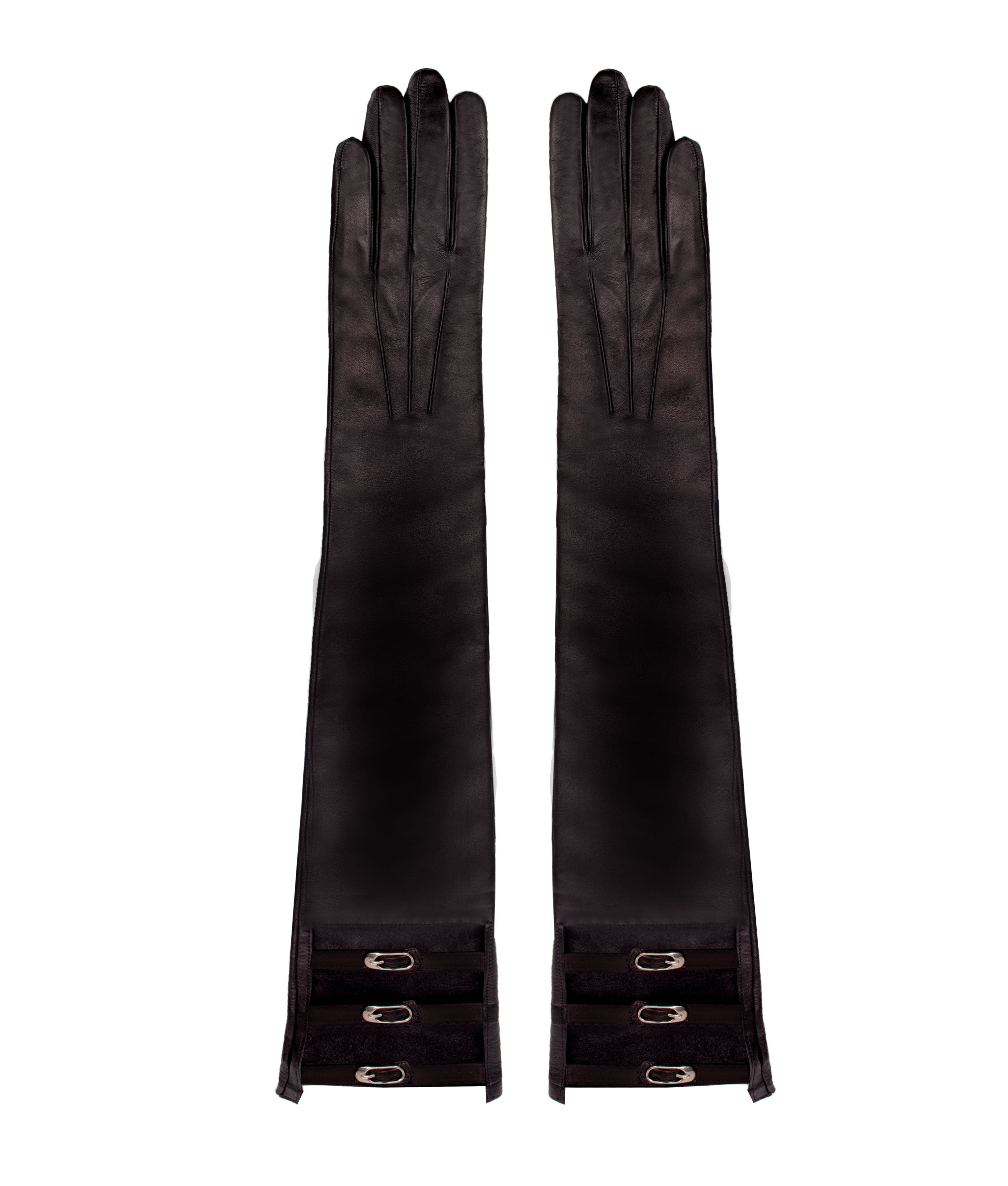 Zosma Black 24 - Opera Long Leather Woman Gloves - Ada de Angela Gloves - Special and fetishism leather long gloves covered with spikes studs. Ready to be your New Favorite Gloves in Your wardrobe - Long Opera Leather Gloves